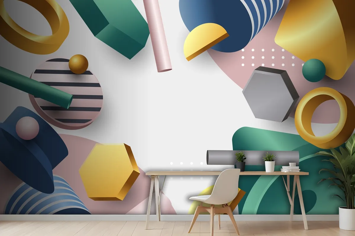 Gradient 3D Geometric Wallpaper Mural