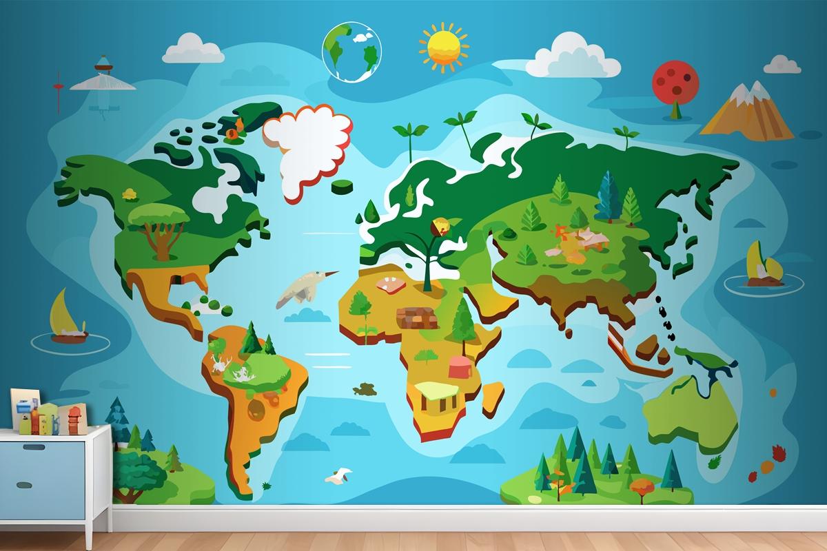 A Map Of The World With Different Types Of Trees Interactive World Map Wallpaper Mural