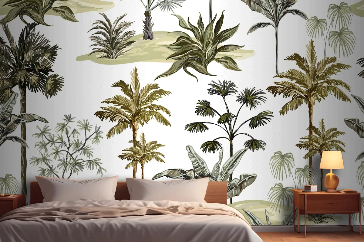 Beautiful Tropical Vintage Hawaiian Palm Trees Wallpaper Mural