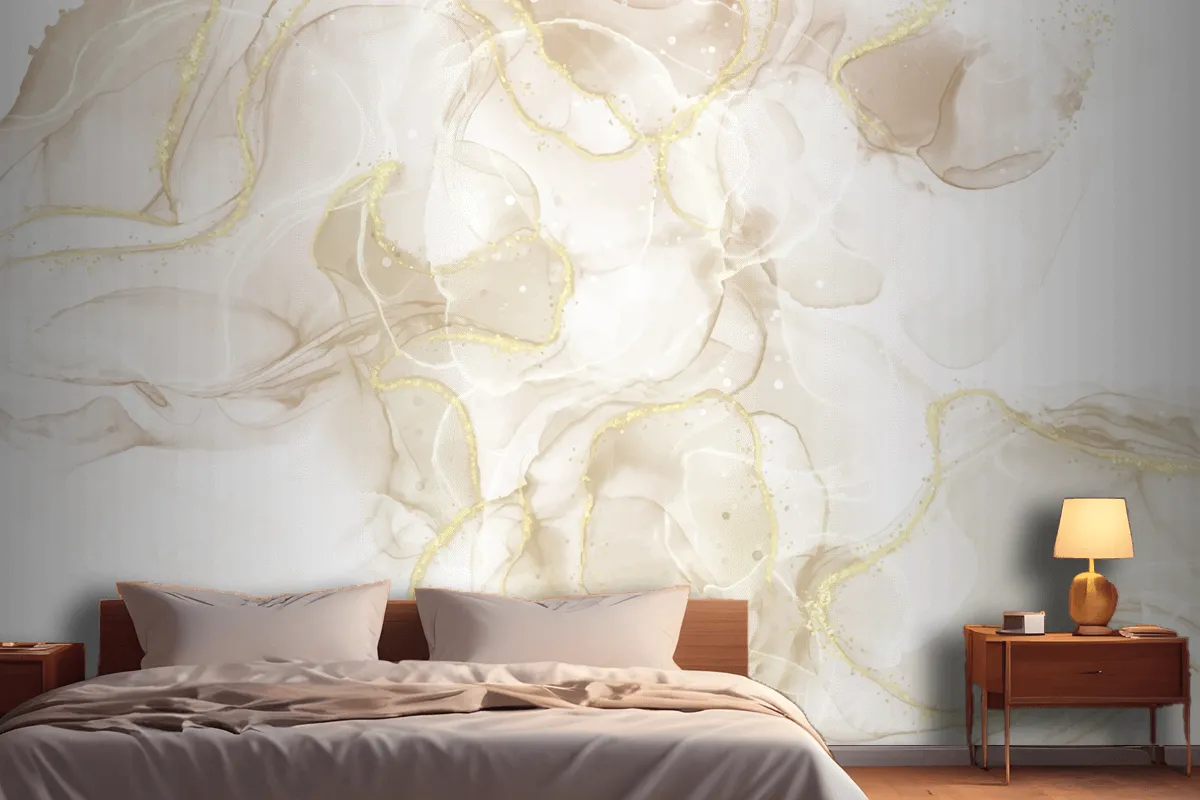 Fluid Art Hand Painted Background With Gold Glitter Elements Wallpaper Mural