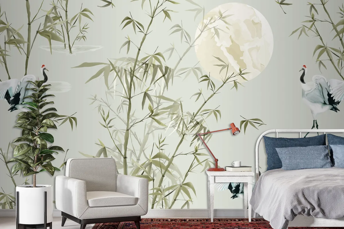 Elegant Seamless Pattern With Bamboo Hand Drawn Wallpaper Mural