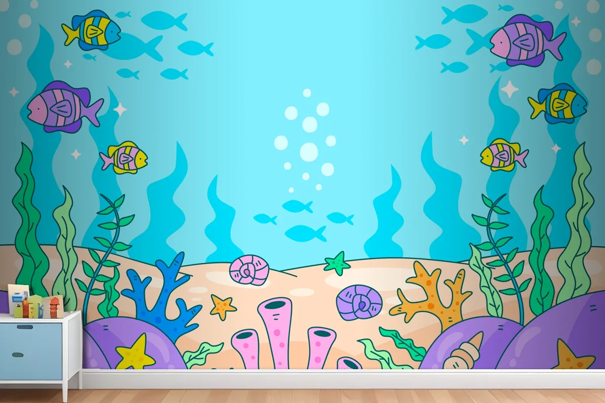 World Oceans Day Hand Drawn Background Wallpaper Mural