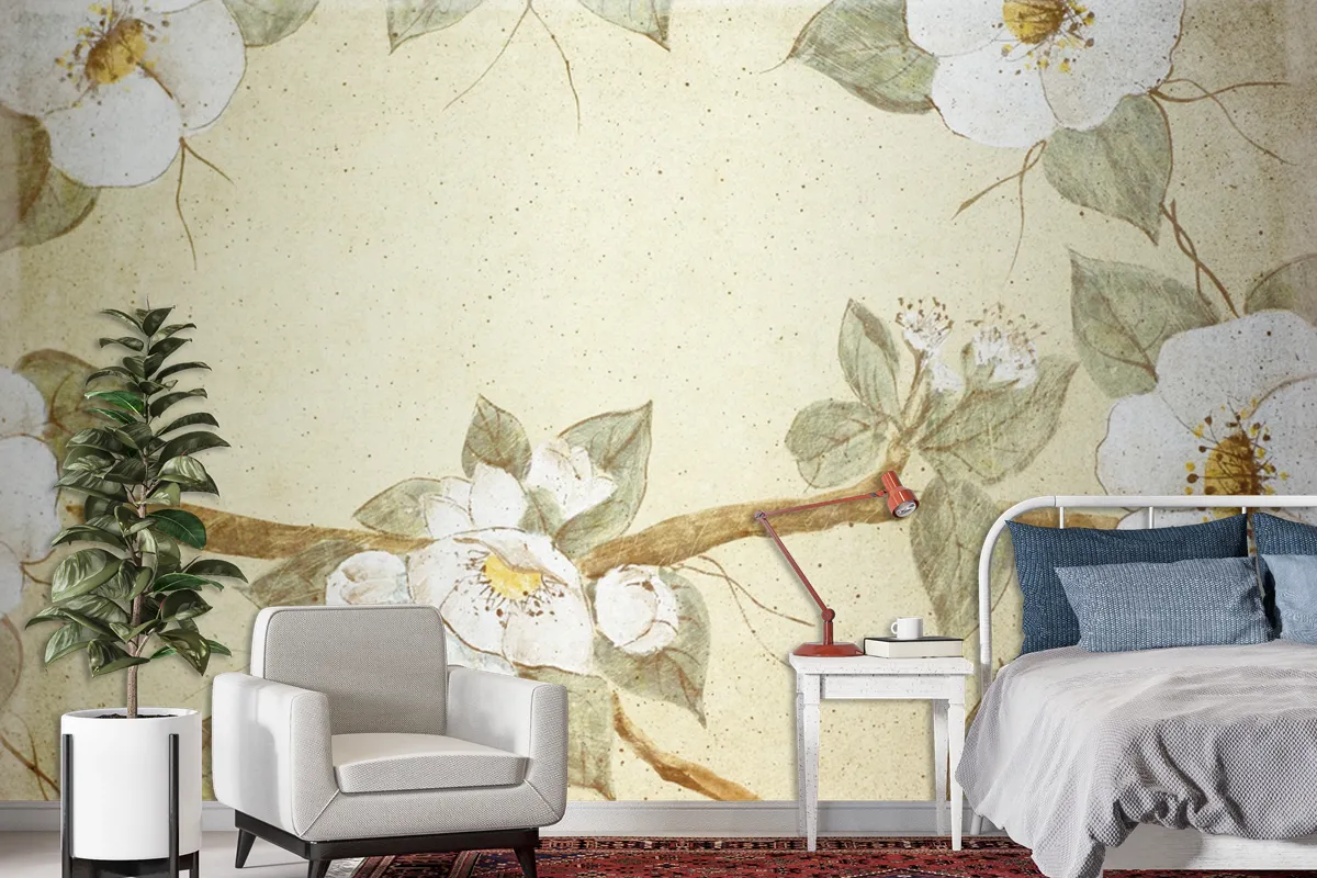 Retro Floral Pattern On Old Paper Wallpaper Mural