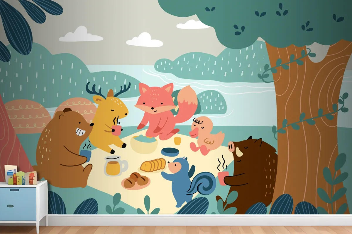 Flat World Animal Day Wallpaper Mural