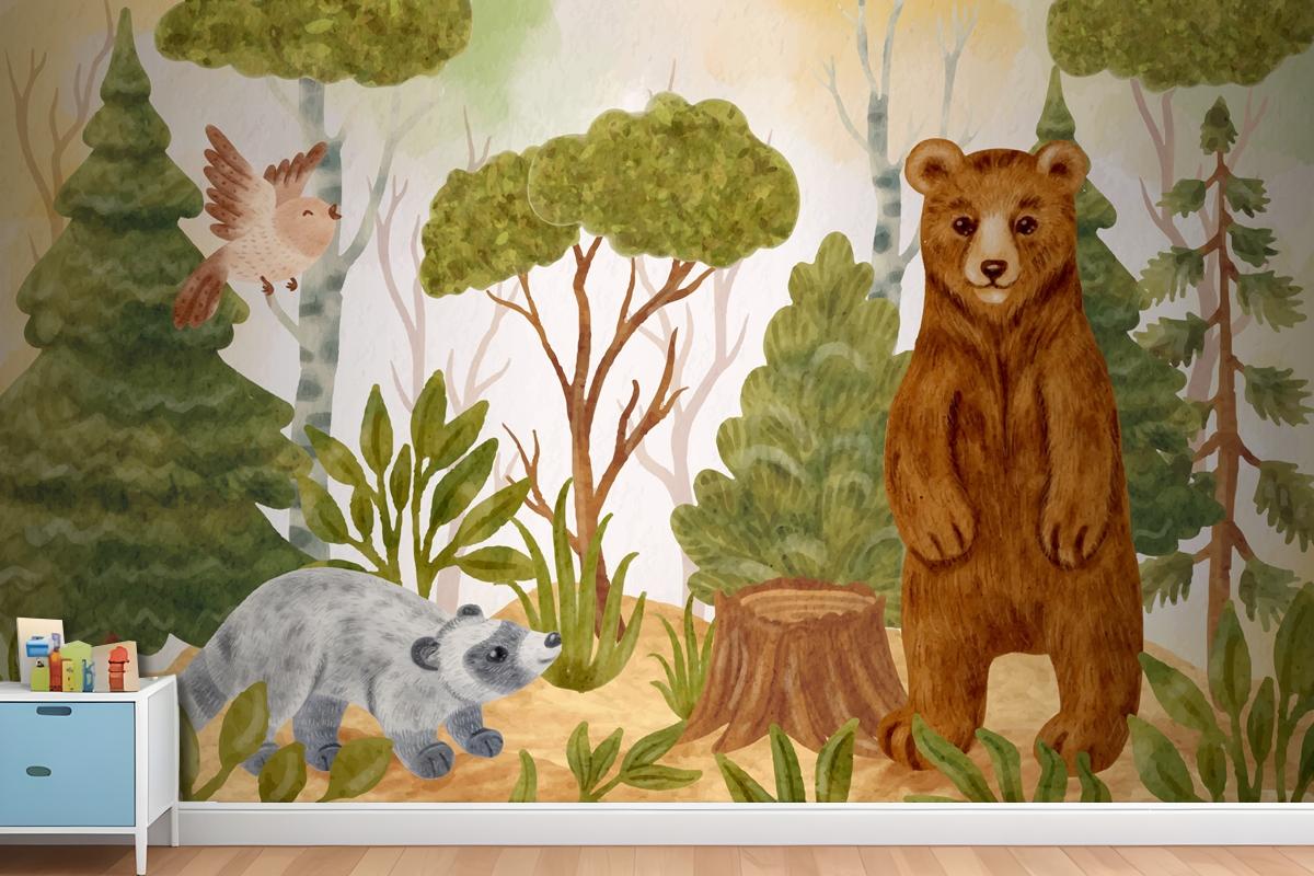 Watercolor Forest Animals Background Wallpaper Mural