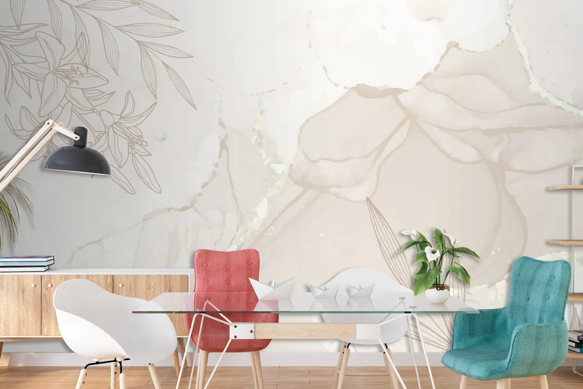 Watercolor Floral And Leaf Background For Banner And Frame Wallpaper Mural