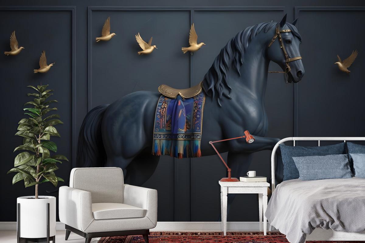 3D Embossed Look Dark Horse Wallpaper Mural