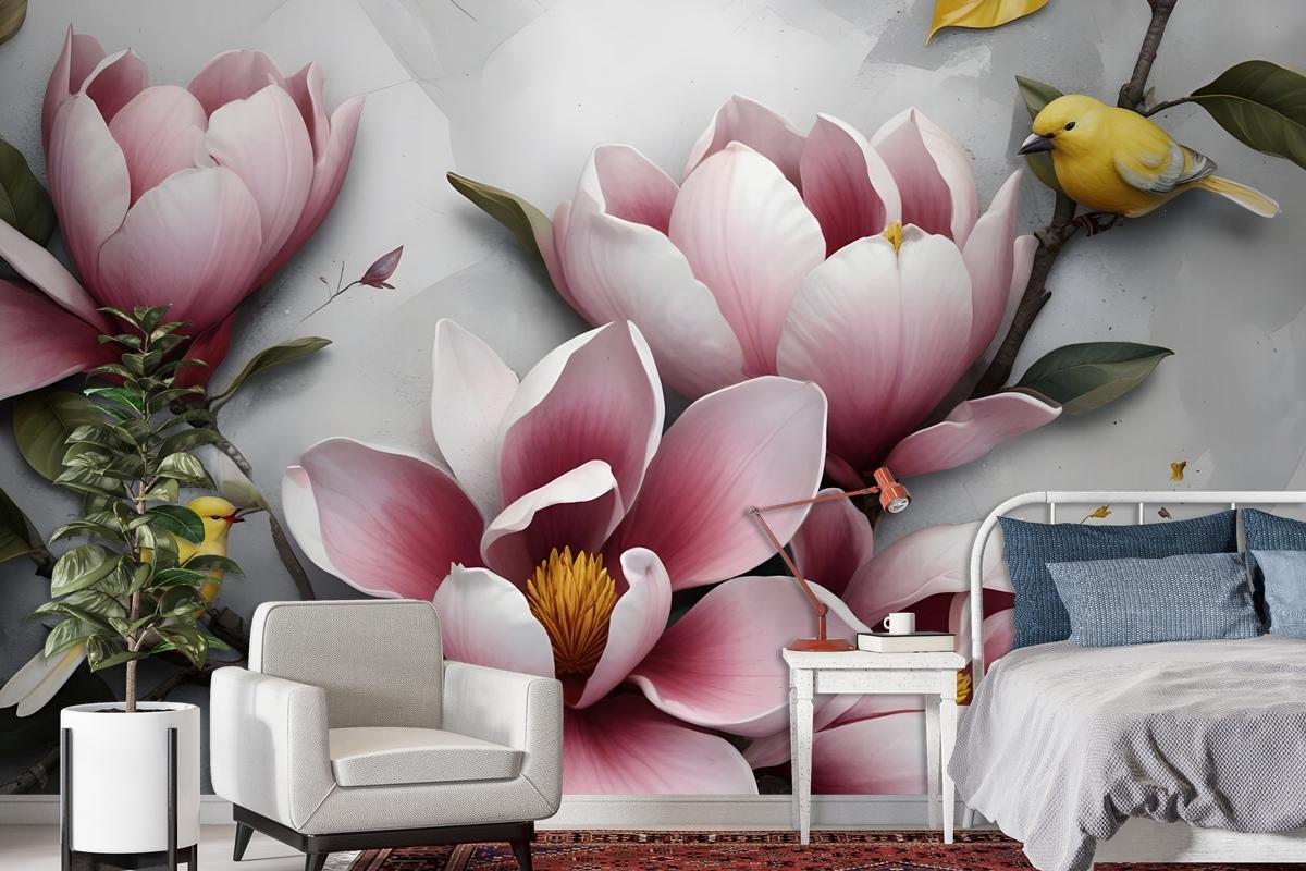 3D Embossed Look Lily Flower Wallpaper Mural