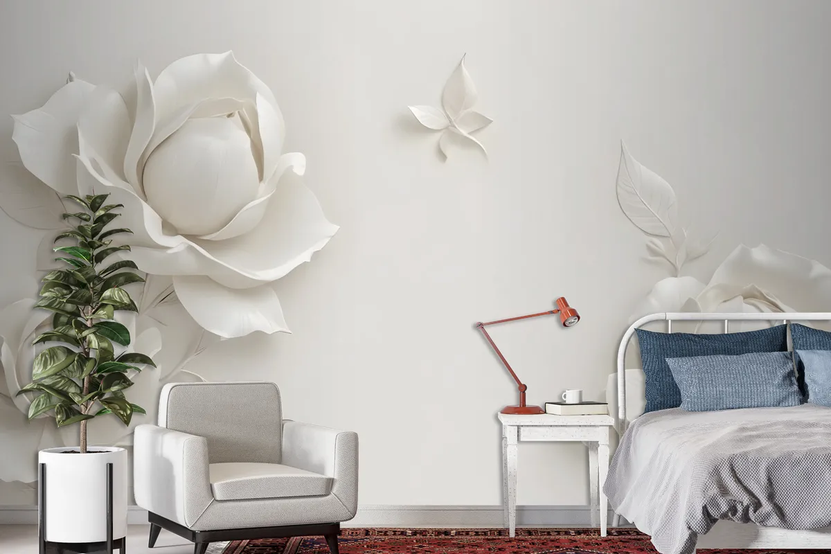 3D Embossed Look Magnolia Floral Art Wallpaper Mural