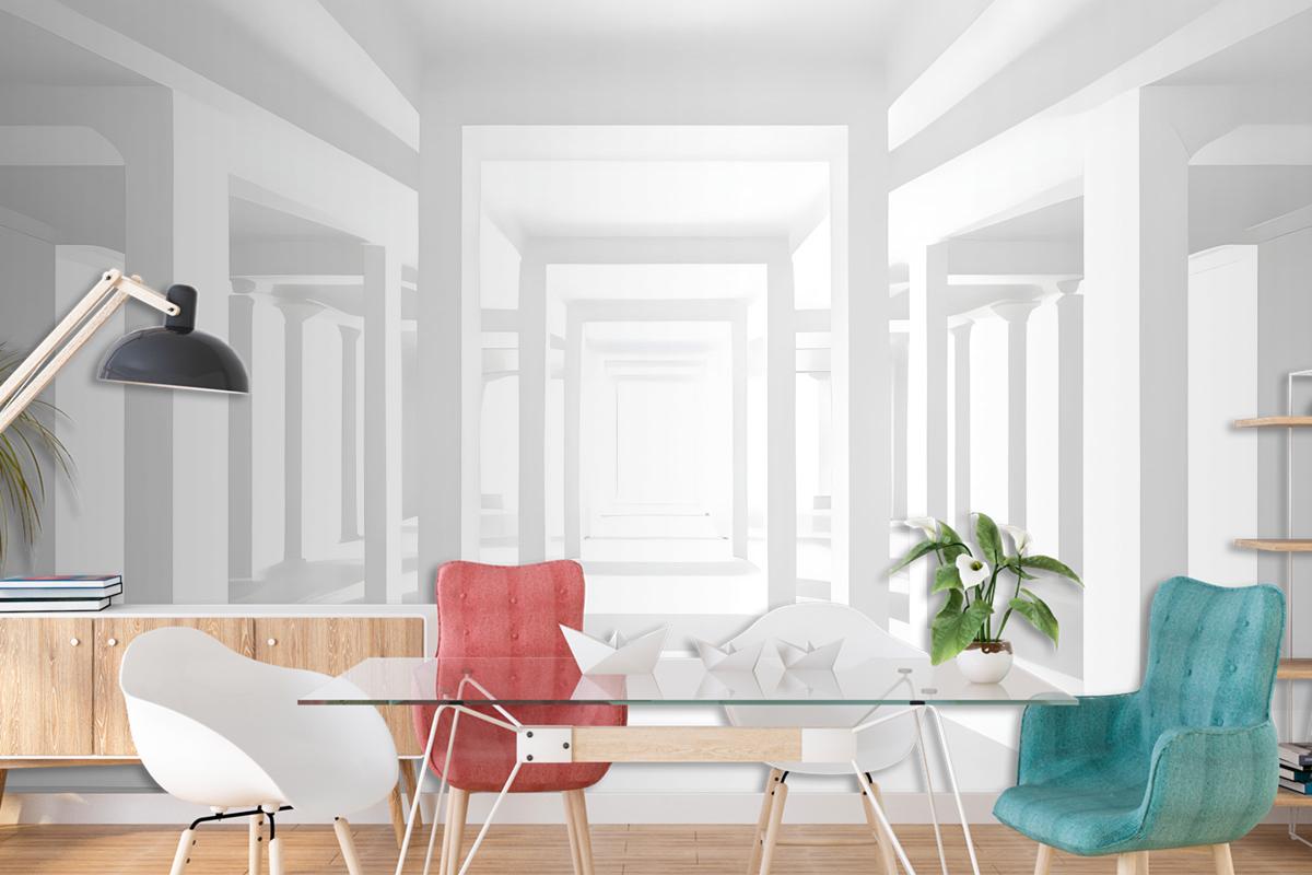 3D Look Abstract Architecture White Corridor Wallpaper Mural