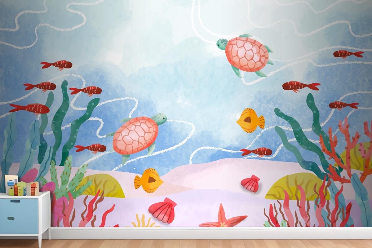 Watercolor Background For World Oceans Day Celebration Wallpaper Mural