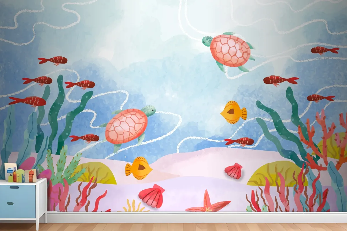 Watercolor Background For World Oceans Day Celebration Wallpaper Mural