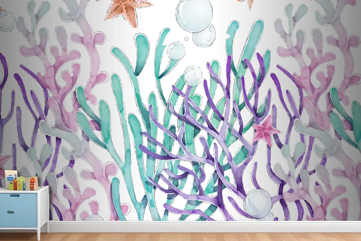 Watercolor Colorful Coral Background Wallpaper Mural