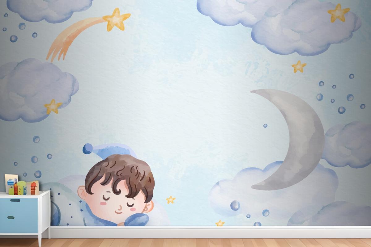 Watercolor Baby Boy Background Wallpaper Mural