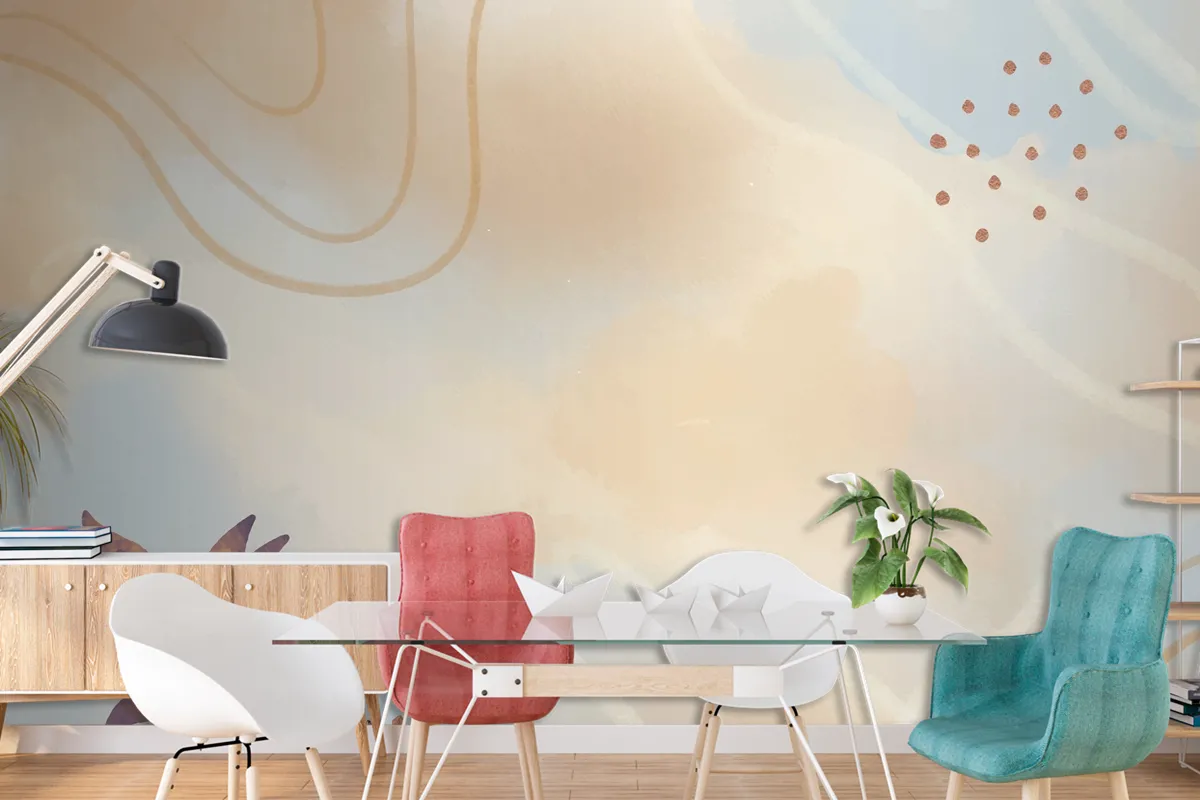 Neutral Watercolor Dining Room Wallpaper Mural