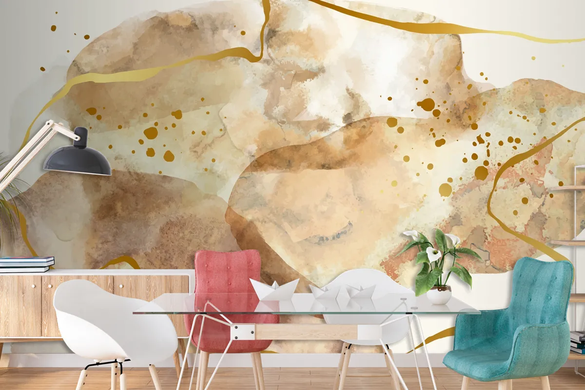 Neutral Watercolor Background Dining Room Wallpaper Mural