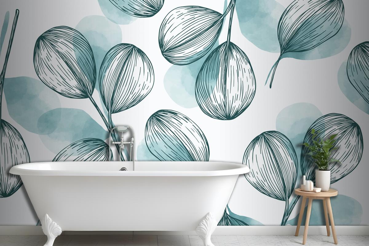 Nature Background With Hand Drawn Leaves Wallpaper Mural