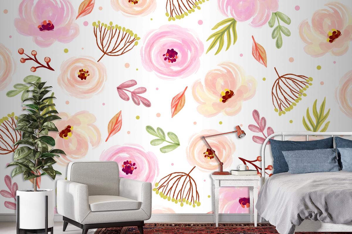 Floral Watercolor Background With Soft Colors Wallpaper Mural