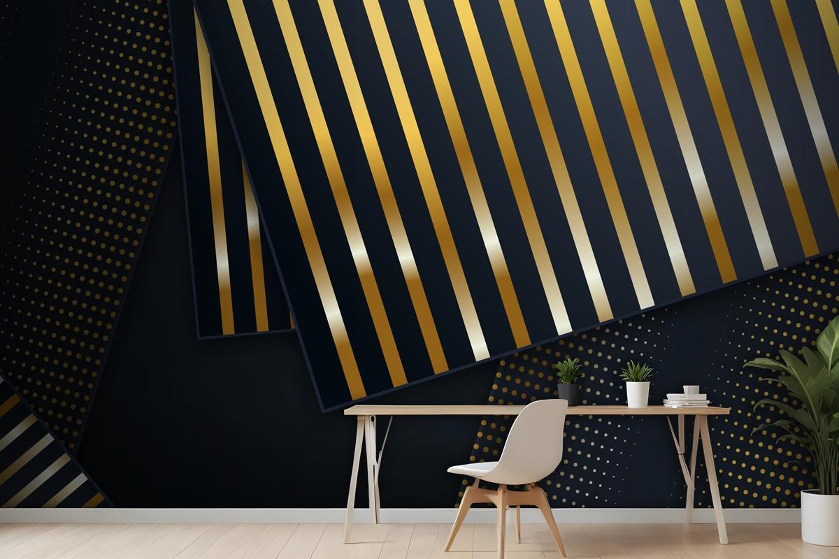 Dark Paper Layers Background With Golden Details Wallpaper Mural