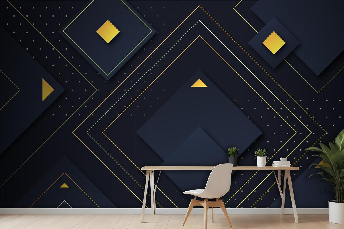 Gradient Geometric Shapes On Dark Wallpaper Mural