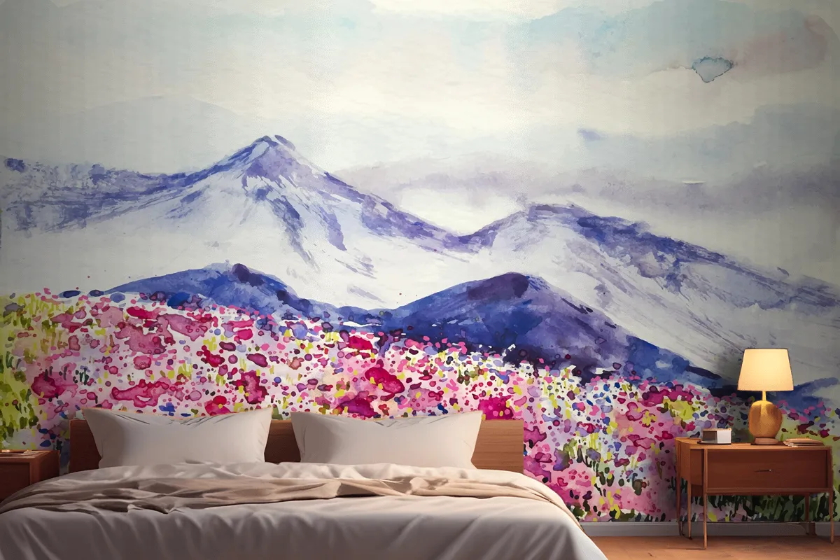 Watercolor Spring Landscape Wallpaper Mural