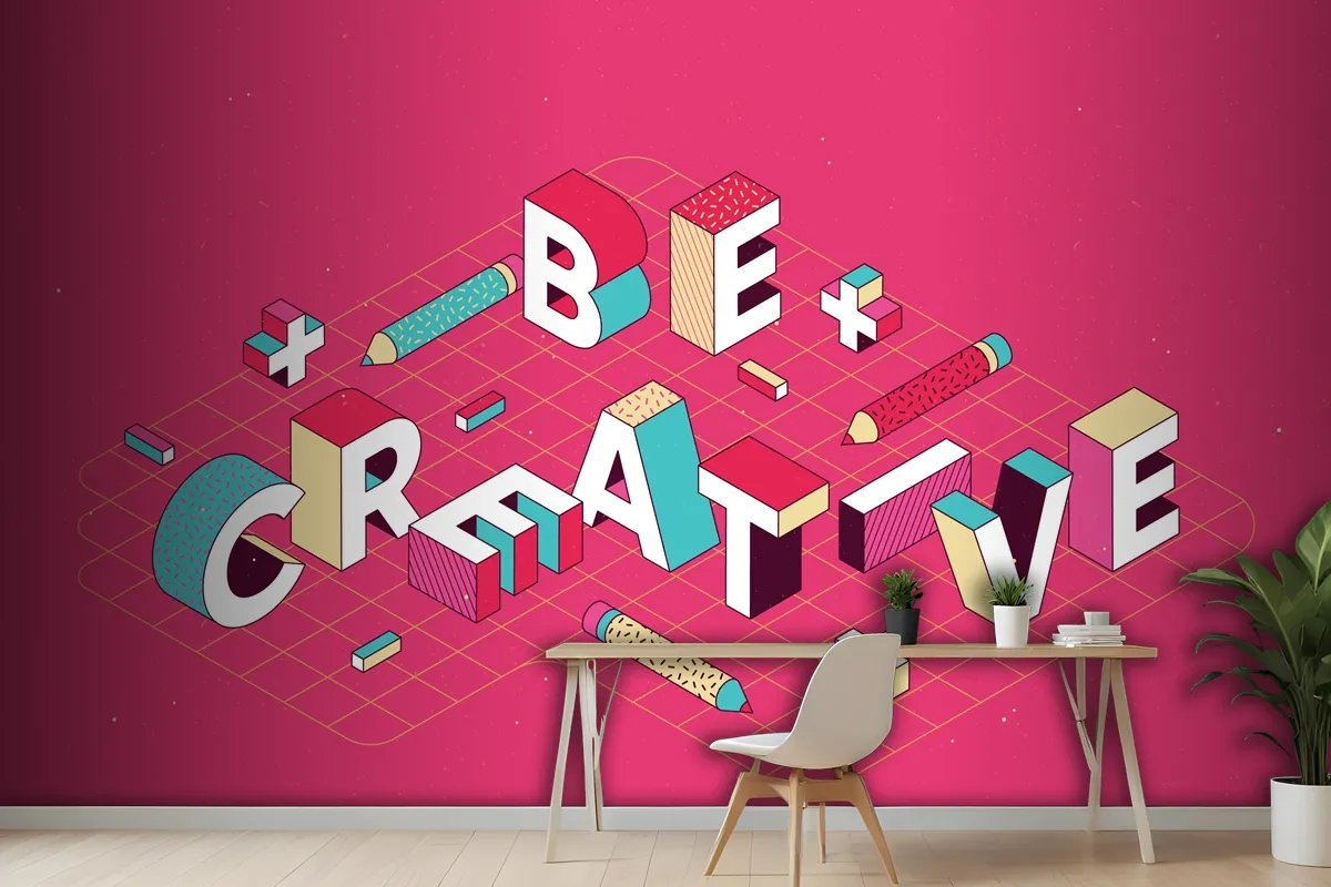 Isometric Typographic Message Wallpaper Mural