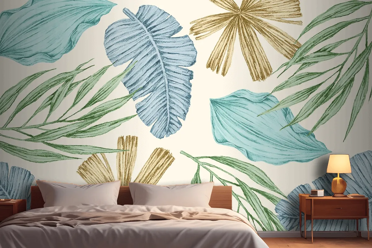 Tropical Background With Vintage Leaves Wallpaper Mural