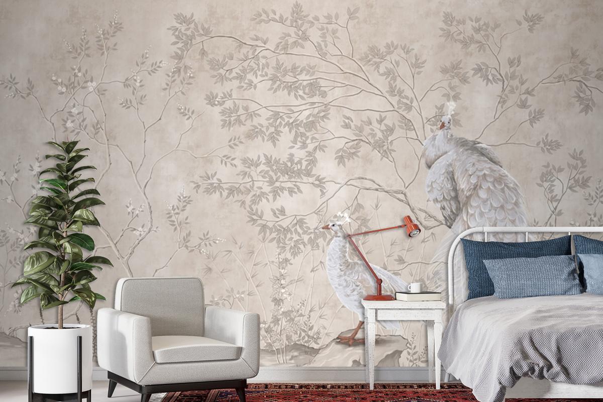 Peacocks And Trees Design For Interior Project Wallpaper Mural