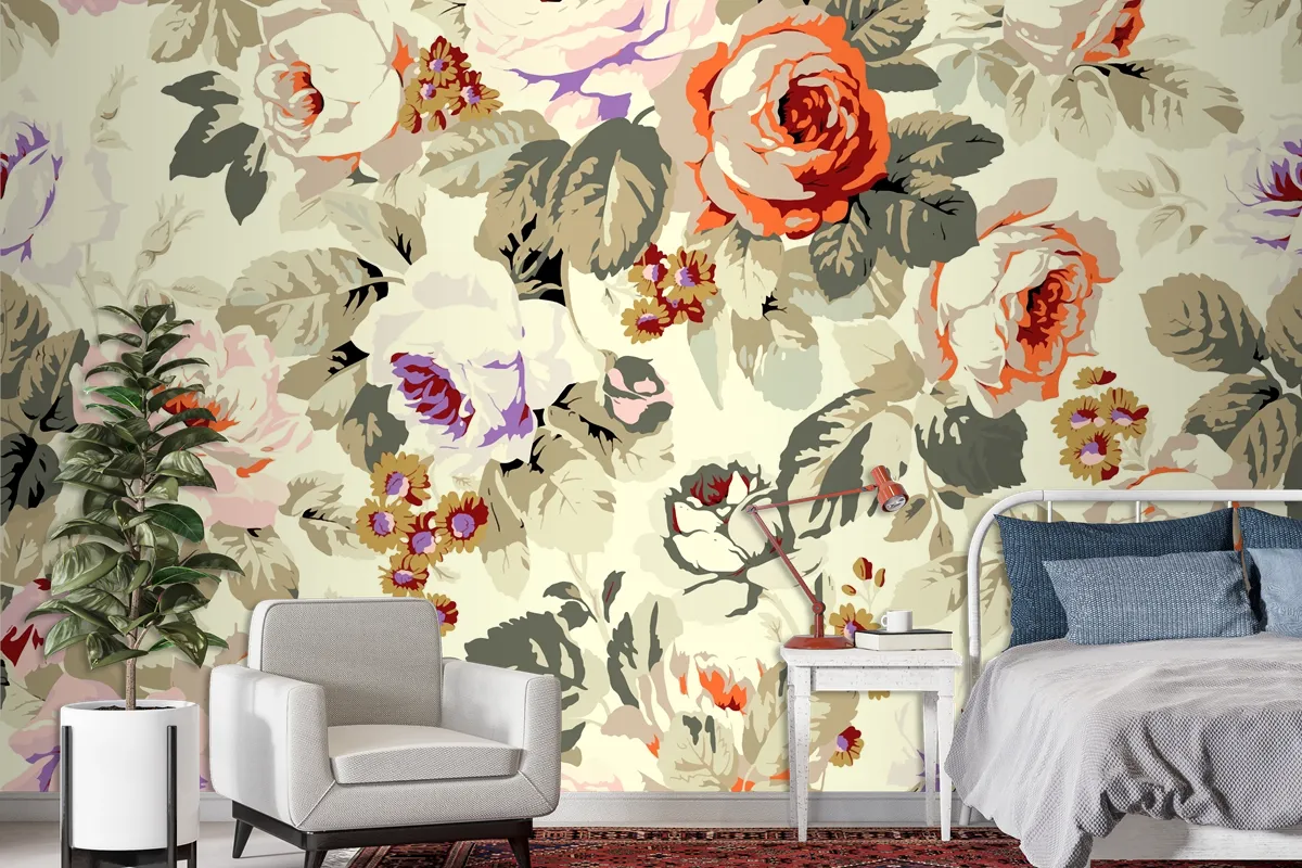 Flowers Repeat Pattern Design Wallpaper Mural