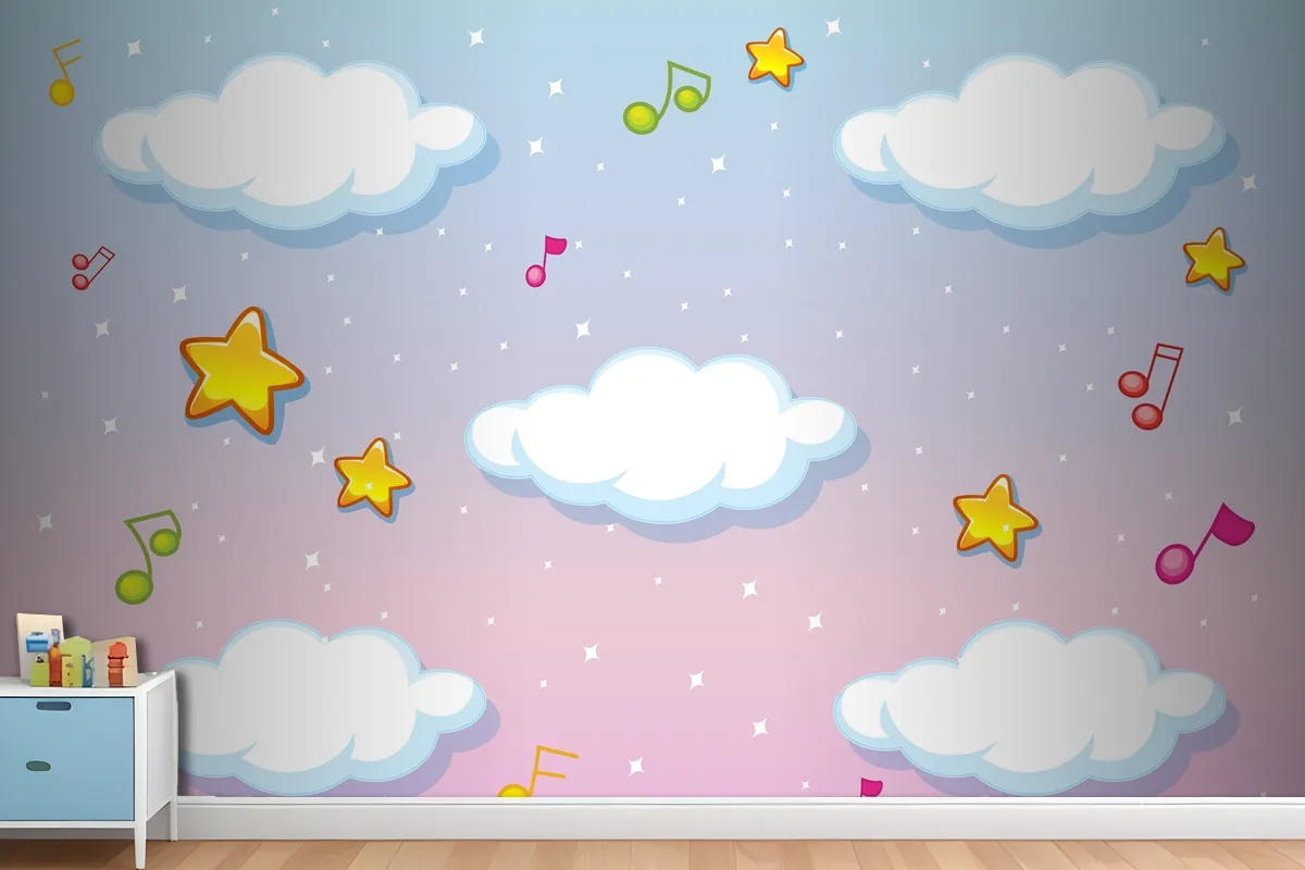 Blank Clouds On Pastel Sky Background With Melody Theme Wallpaper Mural