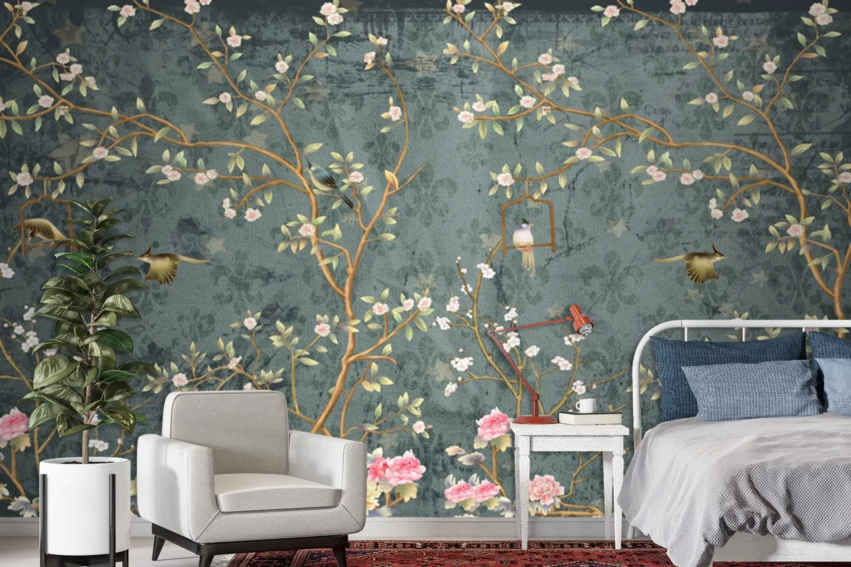 Branches Birds And Flowers Wallpaper Mural