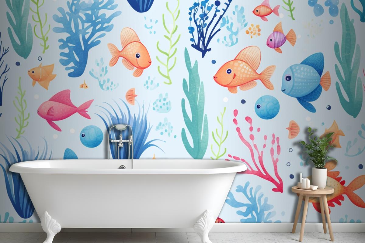 A Colorful Underwater Scene With Fish And Corals Wallpaper Mural