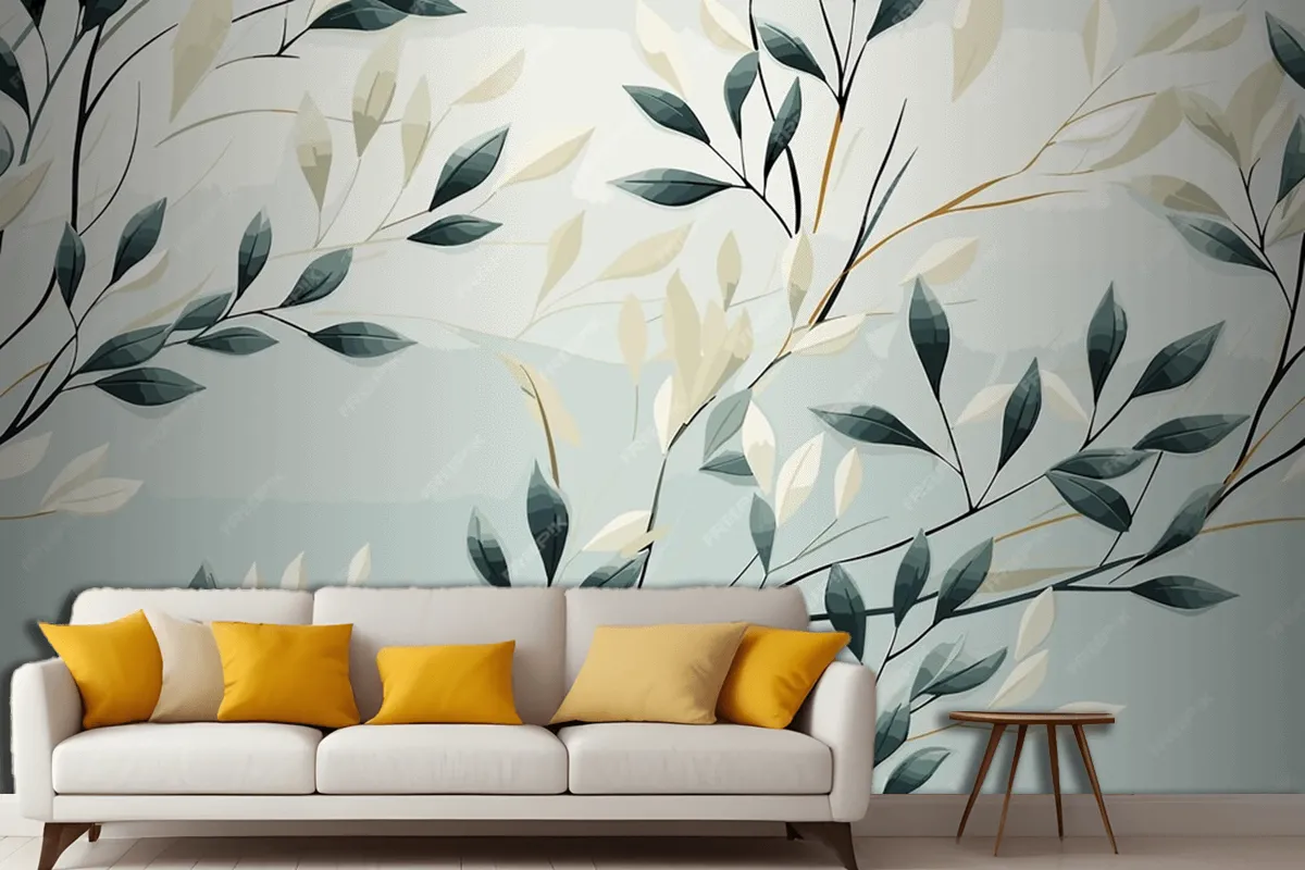 Abstract Hand Drawn Abstract Wildflowers Set Flowers Living Room Wallpaper Mural