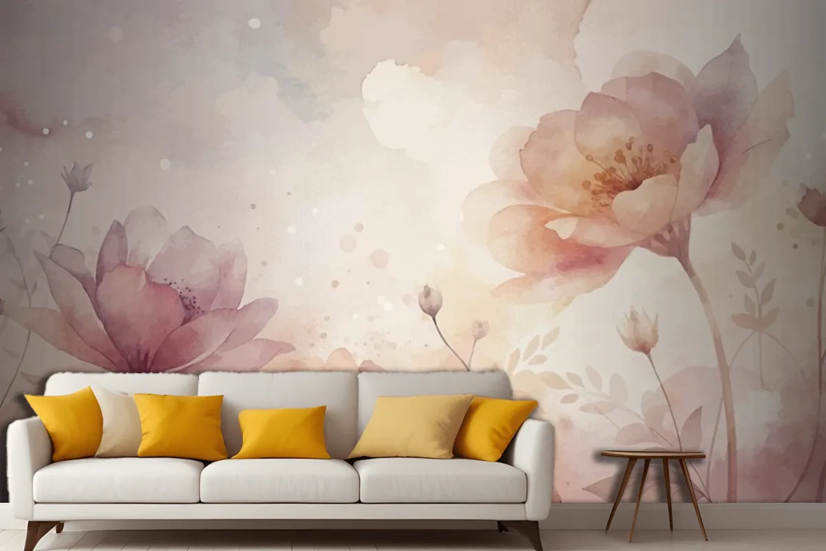 Beautiful Watercolor Flower Background Living Room Wallpaper Mural