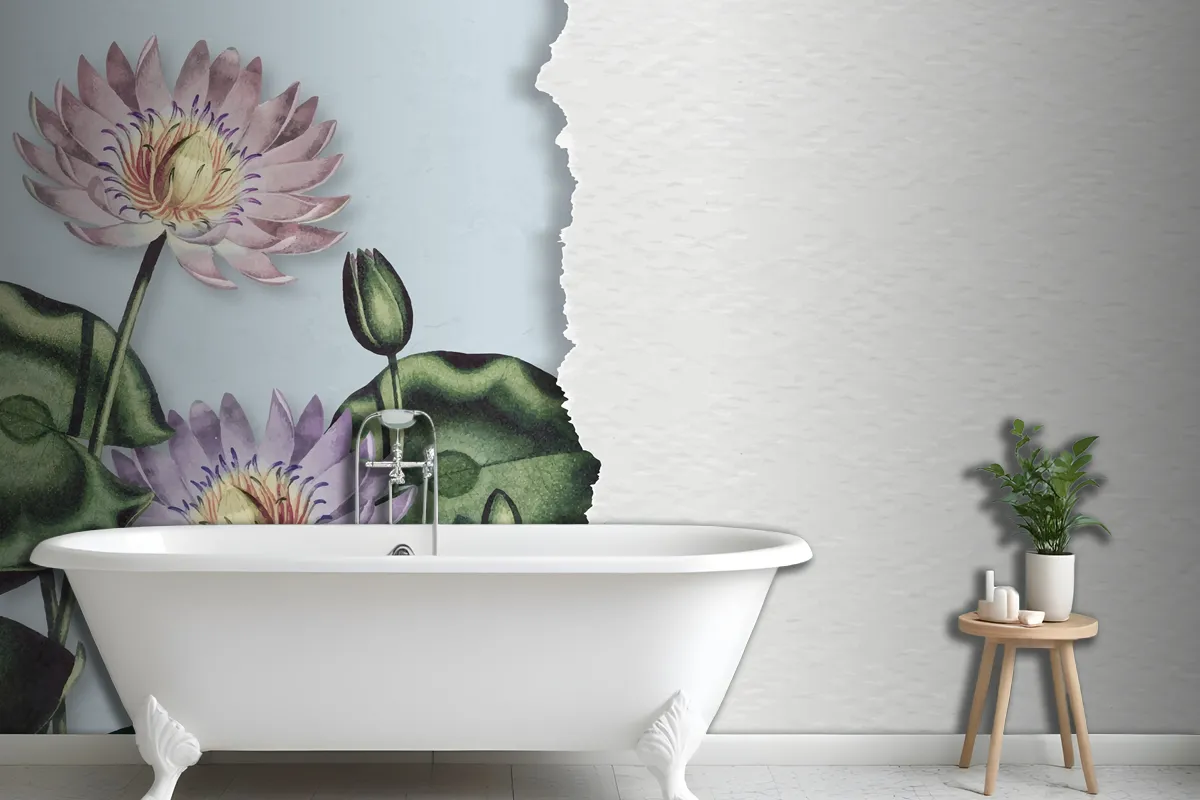 Blank Purple Water Lilies Bathroom Wallpaper Mural