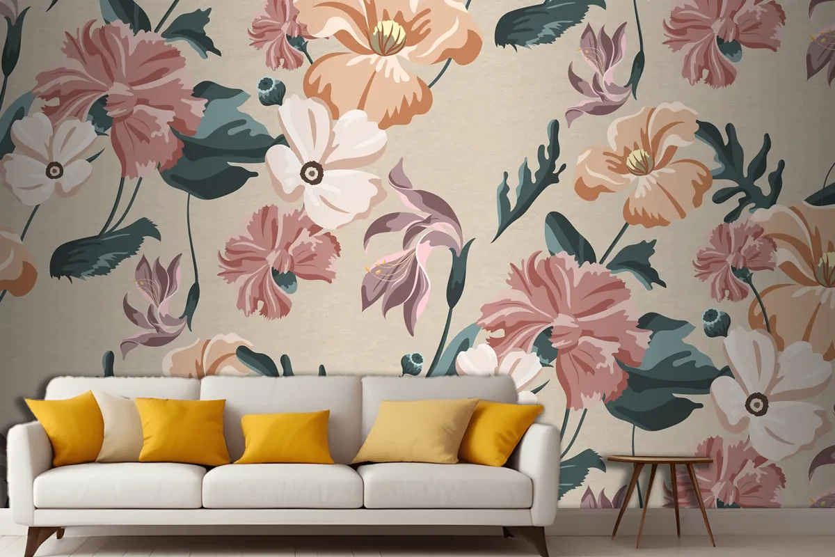 Blooming Colorful Flower Seamless Pattern Wallpaper Mural