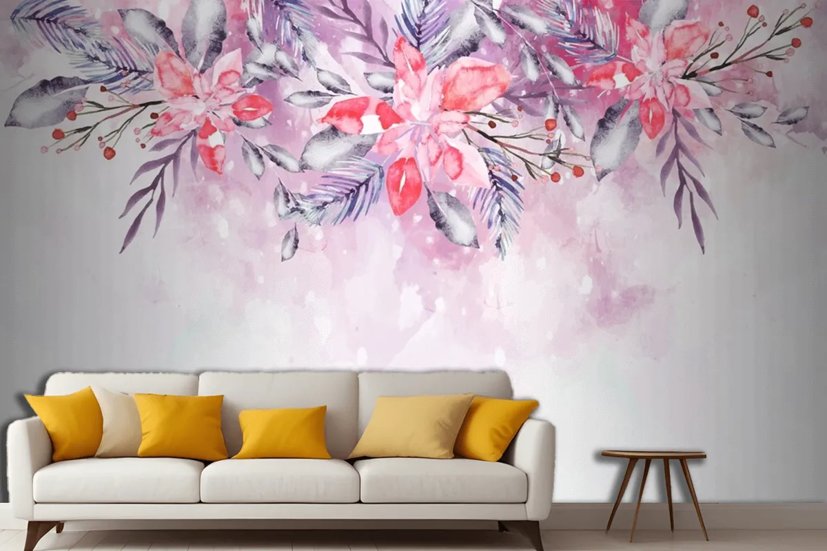 Blooming Watercolor Flowers For Wallpaper Concept Living Room Wallpaper Mural