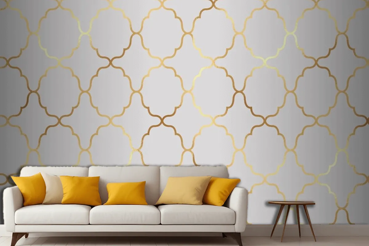 Decorative Arabic Themed Pattern Background With A Gold Foil Texture Living Room Wallpaper Mural