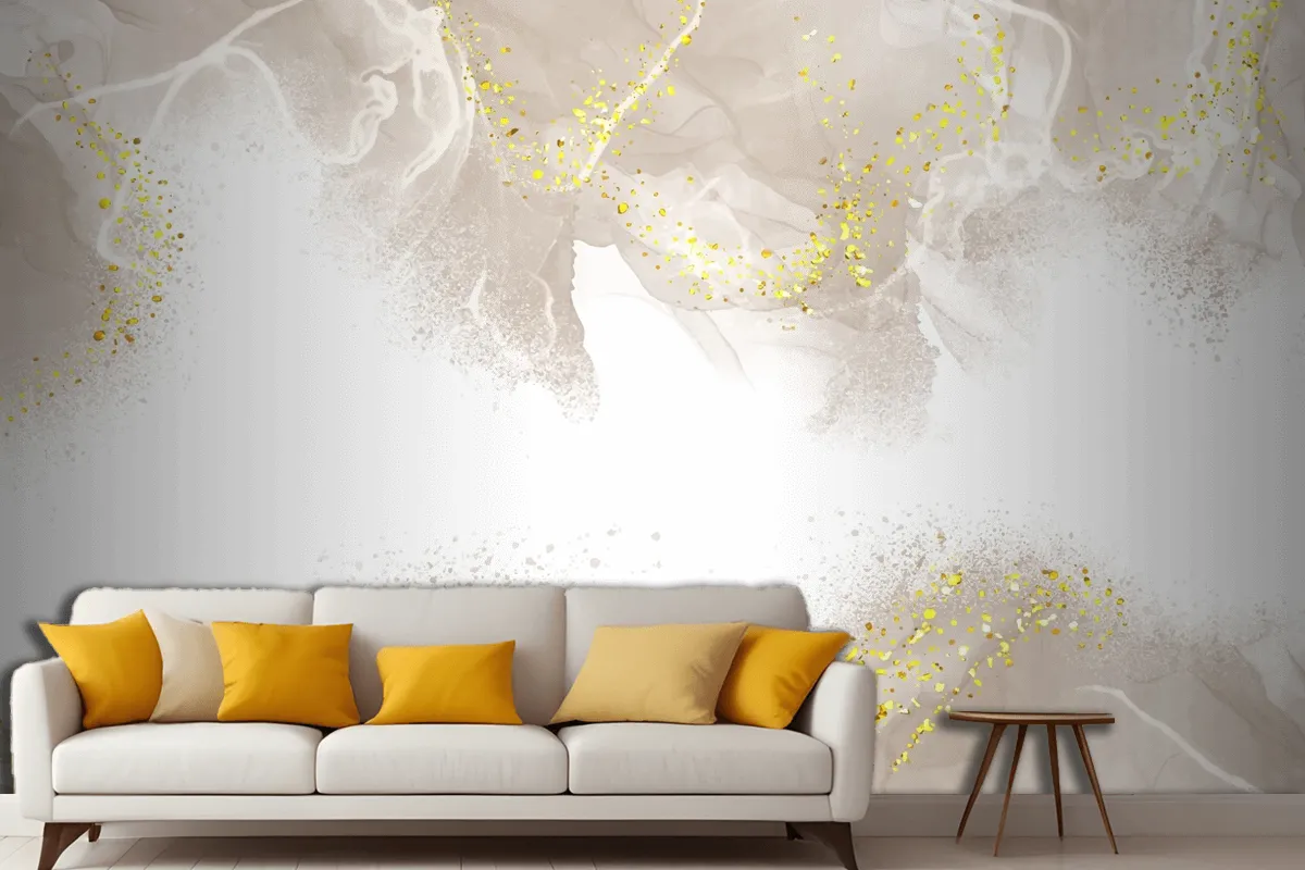 Elegant Hand Painted Neutral Alcohol Ink Living Room Wallpaper Mural