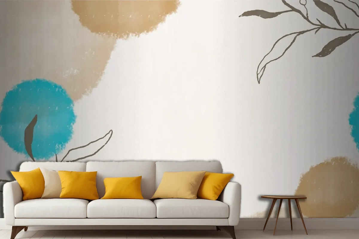 Elegant Watercolor Leaf Frame On Watercolor Living Room Wallpaper Mural