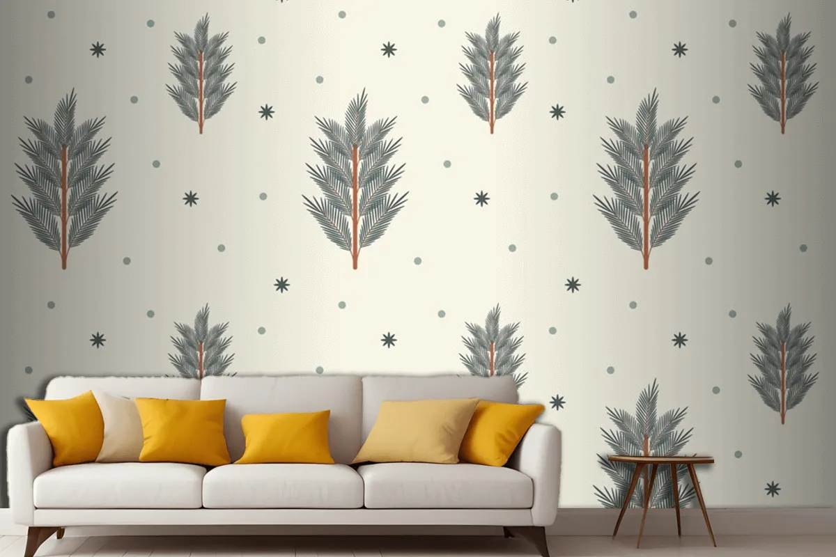 Flat Of Christmas Tree Seamless Pattern Living Room Wallpaper Mural