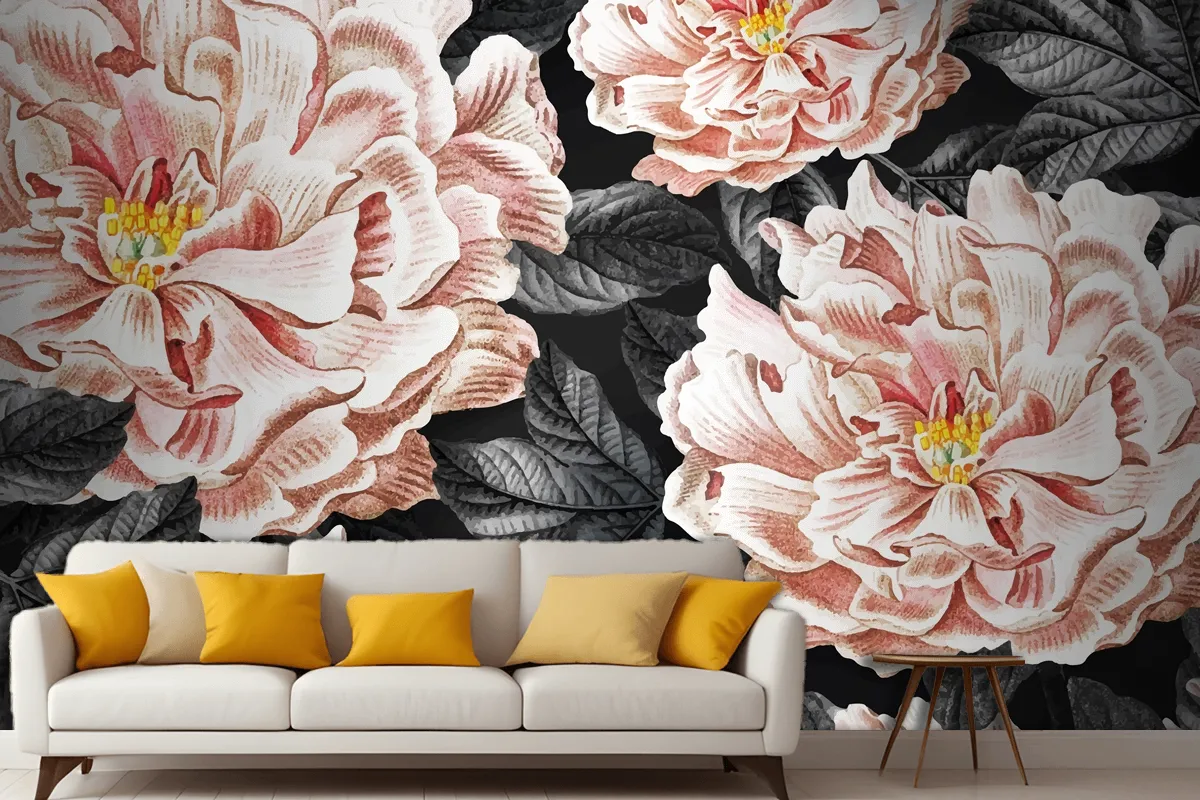 Floral Blooming Peony Living Room Wallpaper Mural