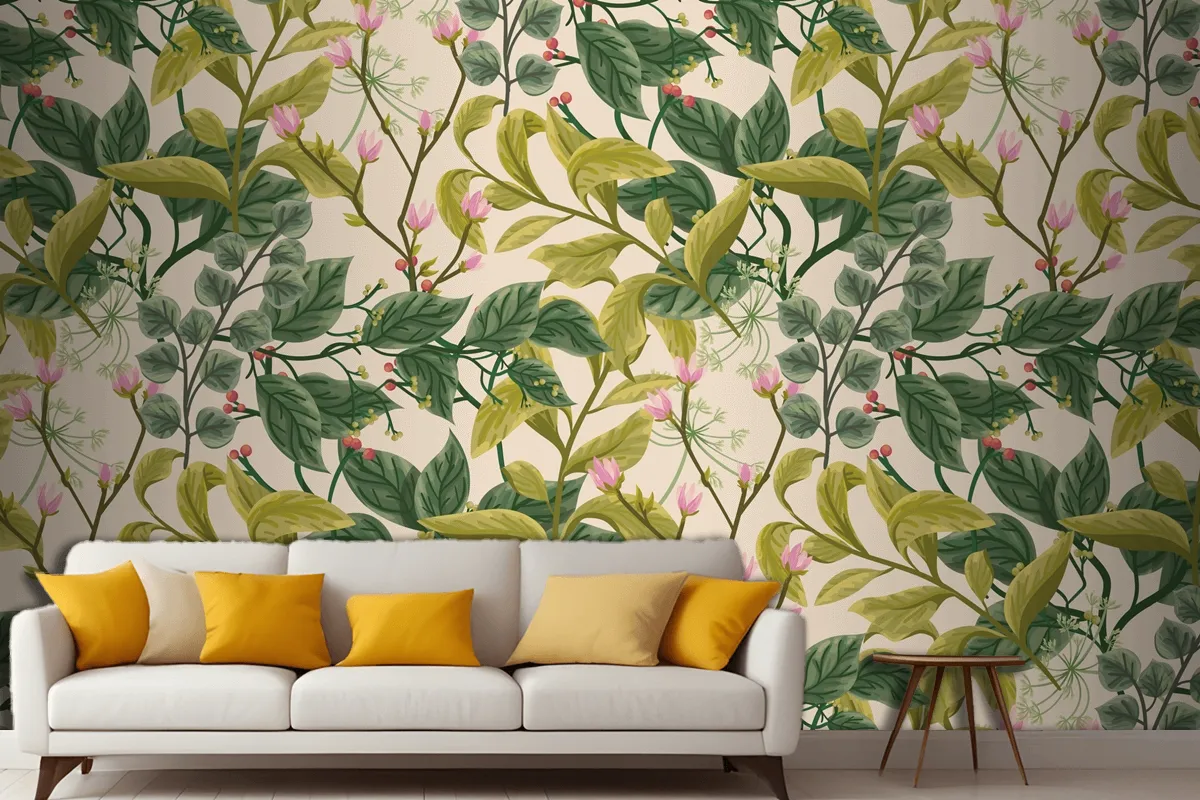 Flower And Leaves Background Living Room Wallpaper Mural