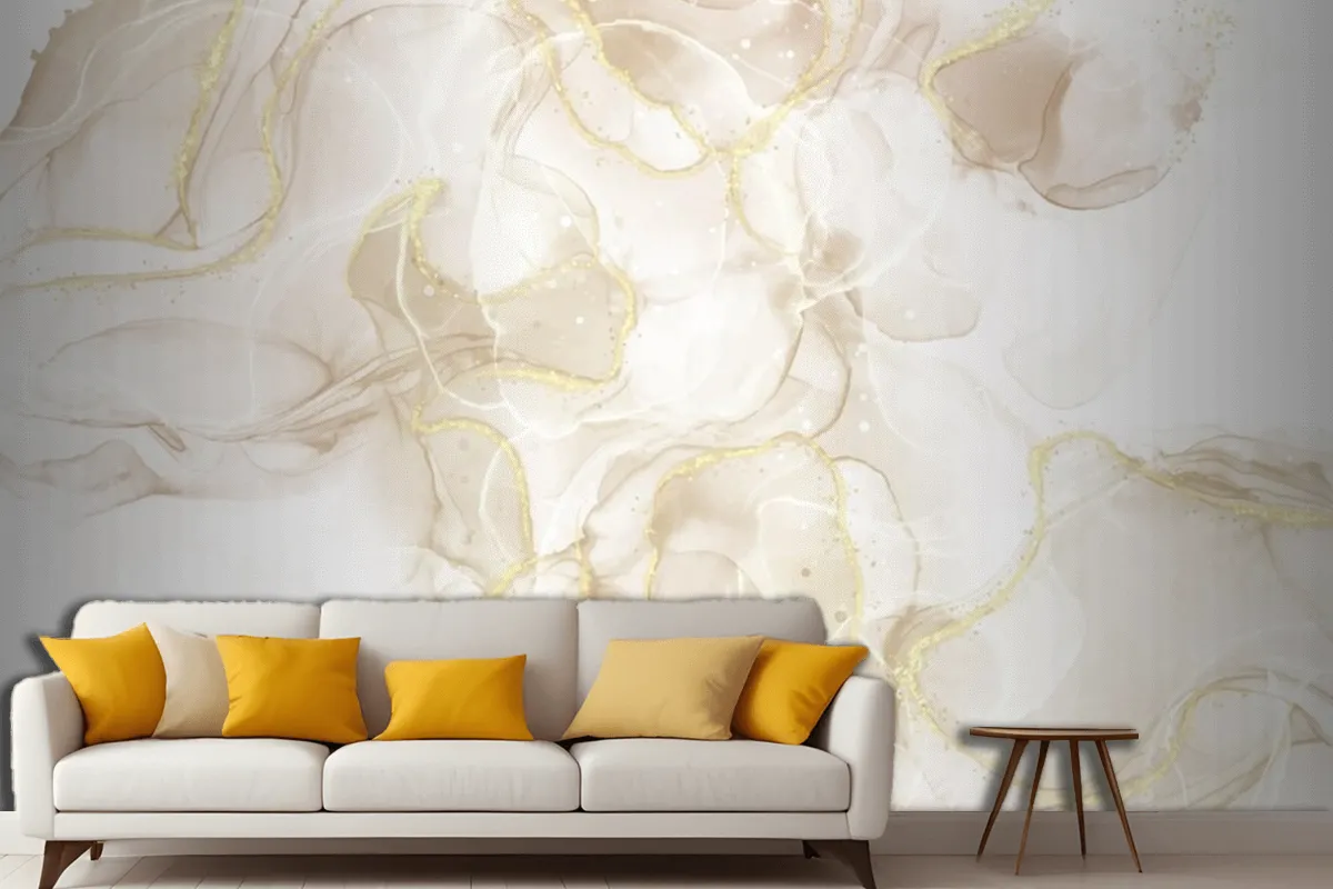 Fluid Art Hand Painted Background With Gold Glitter Elements Living Room Wallpaper Mural