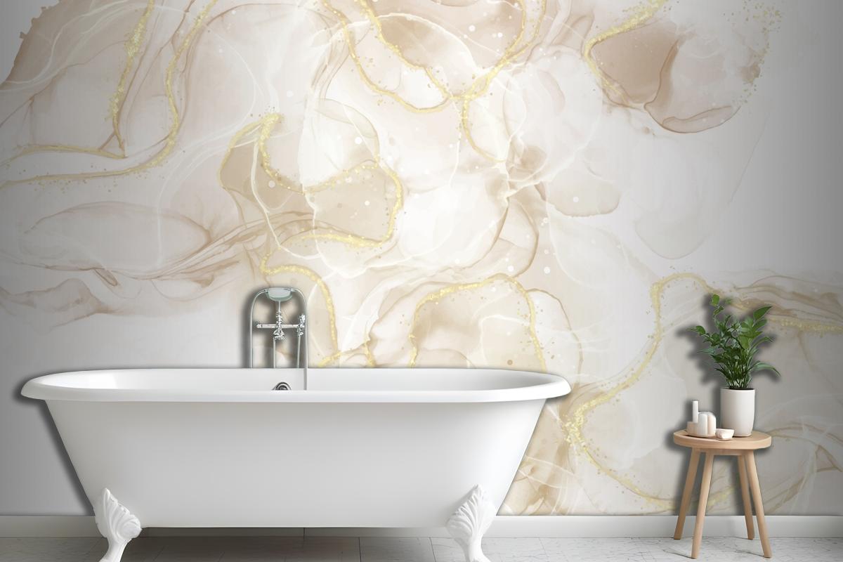 Fluid Art Hand Painted Background With Gold Glitter Elements Wallpaper Mural