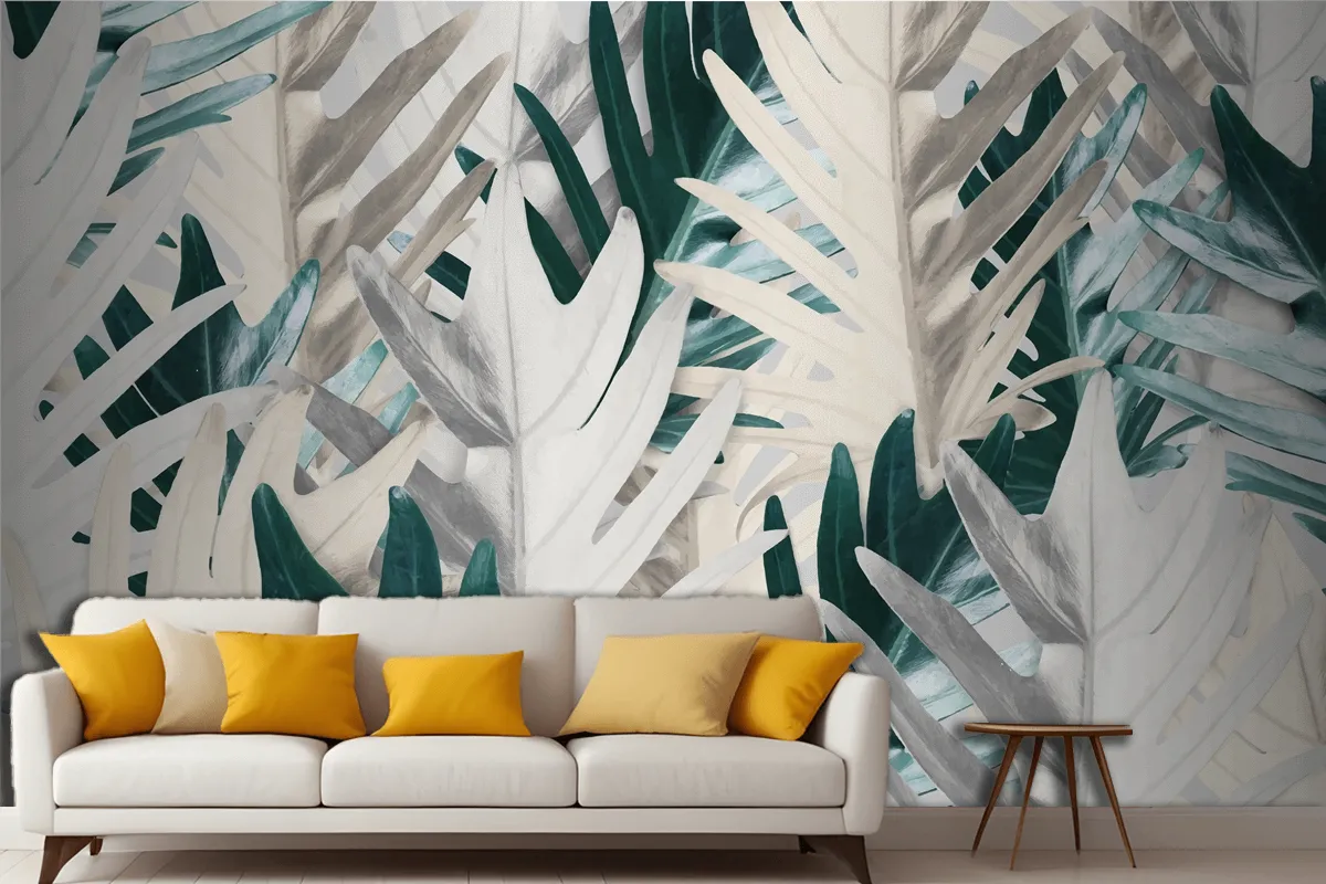 Gold And Green Palm Leaf Background Wallpaper Mural