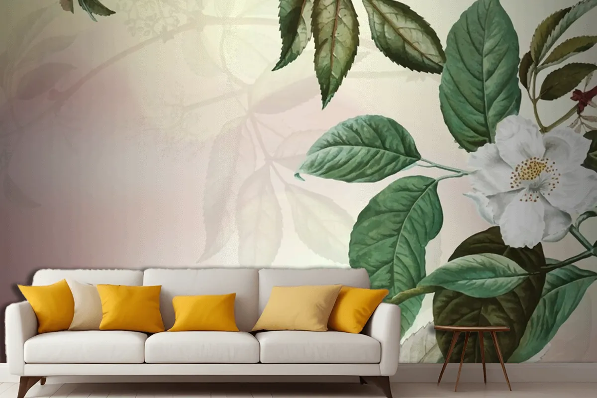 Green Floral Background Living Room Wallpaper Mural