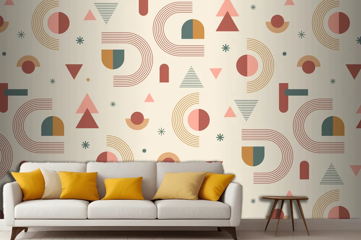 Hand Drawn Boho Geometric Pattern Design Living Room Wallpaper Mural