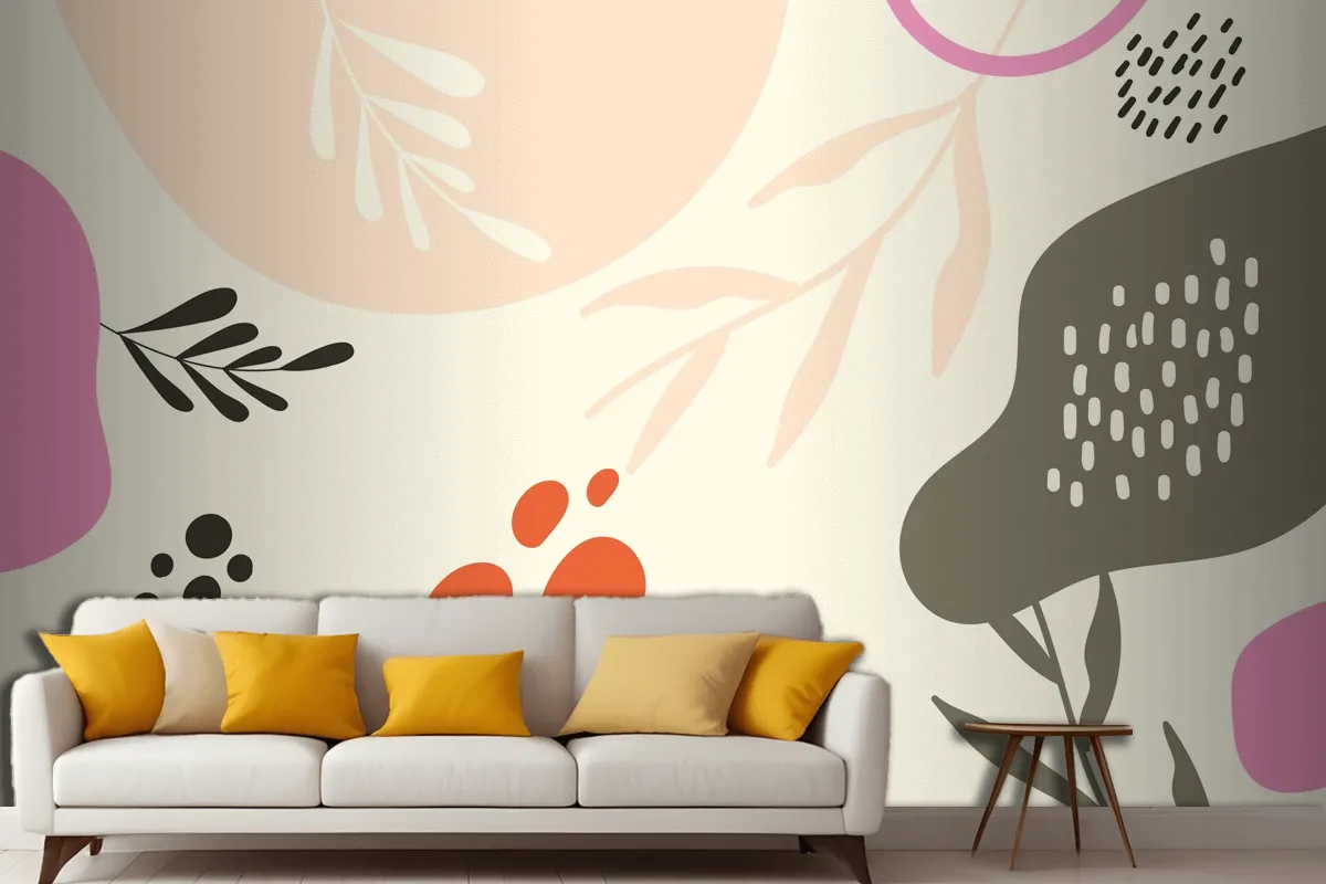 Hand Drawn Flat Design Abstract Doodle Living Room Wallpaper Mural