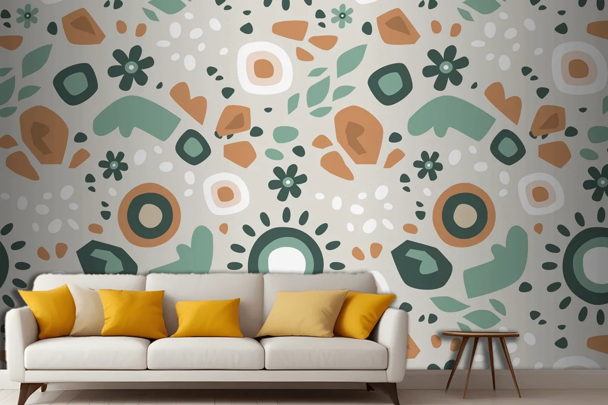 Hand Drawn Muted Colors Pattern Design Living Room Wallpaper Mural